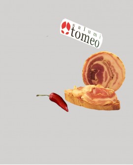 42,10 € Pancetta arrotolata cilentana con peperoncino - metà 2 Kg sottovuoto - stagionatura 4 mesi - Salumi Tomeo
