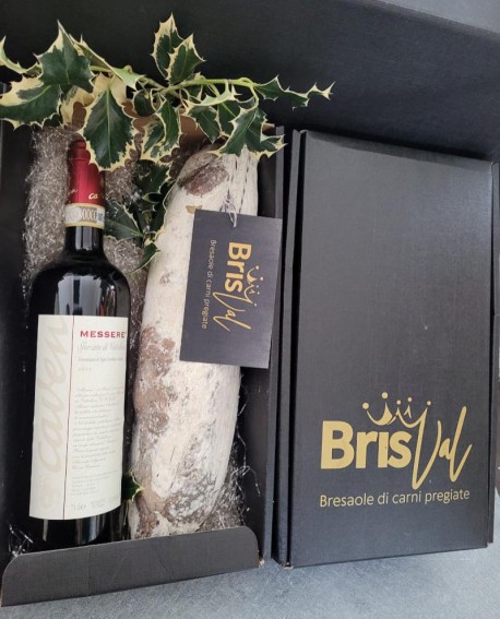 95,53 € Gift Box degustazione n.1 Bresaola Limousine e n.1 bottiglia Vino rosso Sforzato Messere - Brisval Bresaole Carni pre...