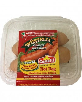 3,56 € Wustelli Hot Dog puro suino Vaschetta - freschi con budello naturale - 300 g - Castelli Salumi